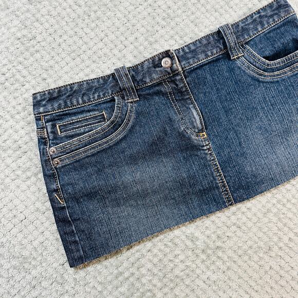 vintage ultra micro mini low rise dark wash jean denim mini skirt loft 8 - Picture 2 of 6
